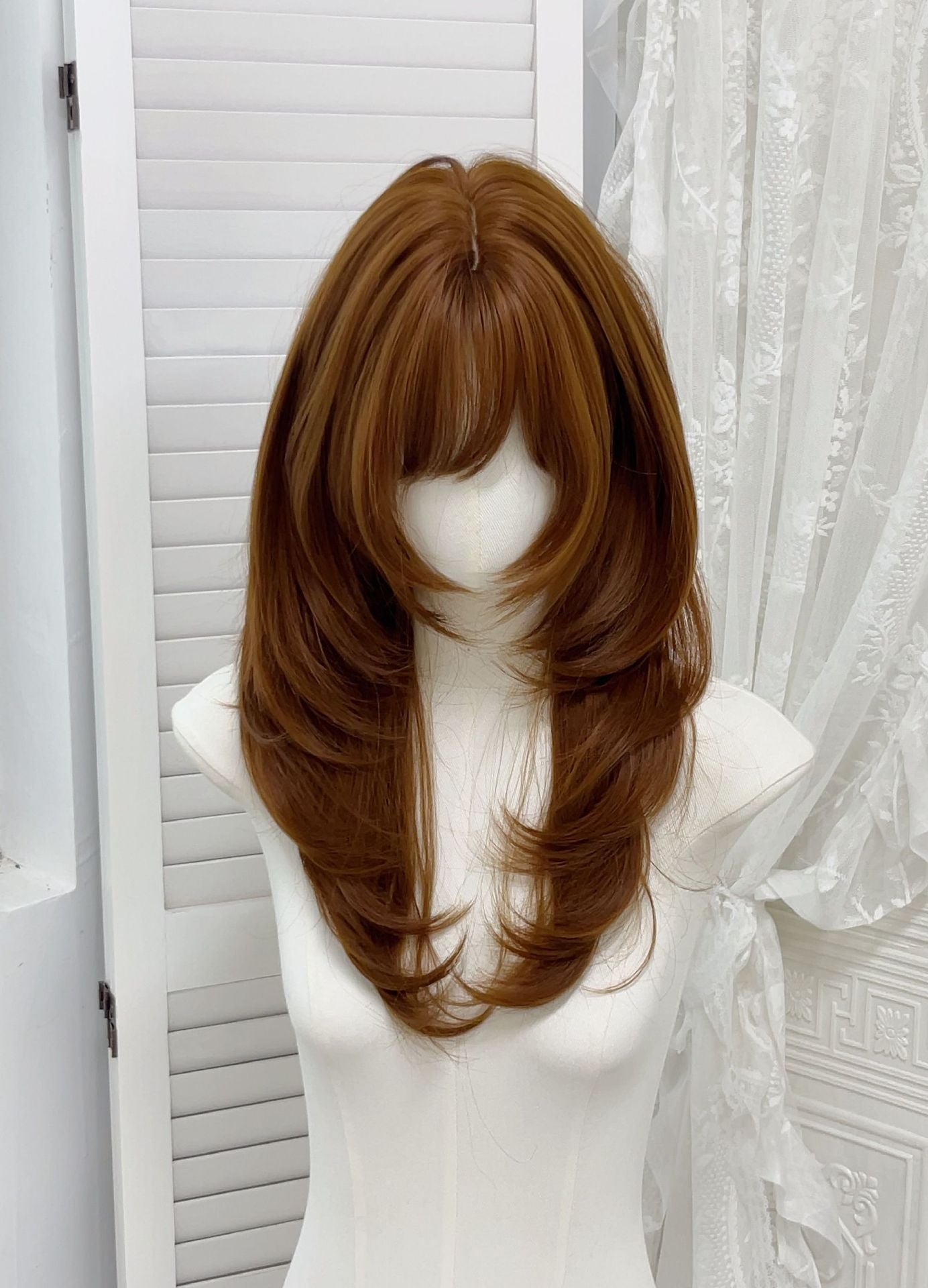 Cute Female High Level Chocolate Brown Soft Whole Top Sheath Wig Long Curls