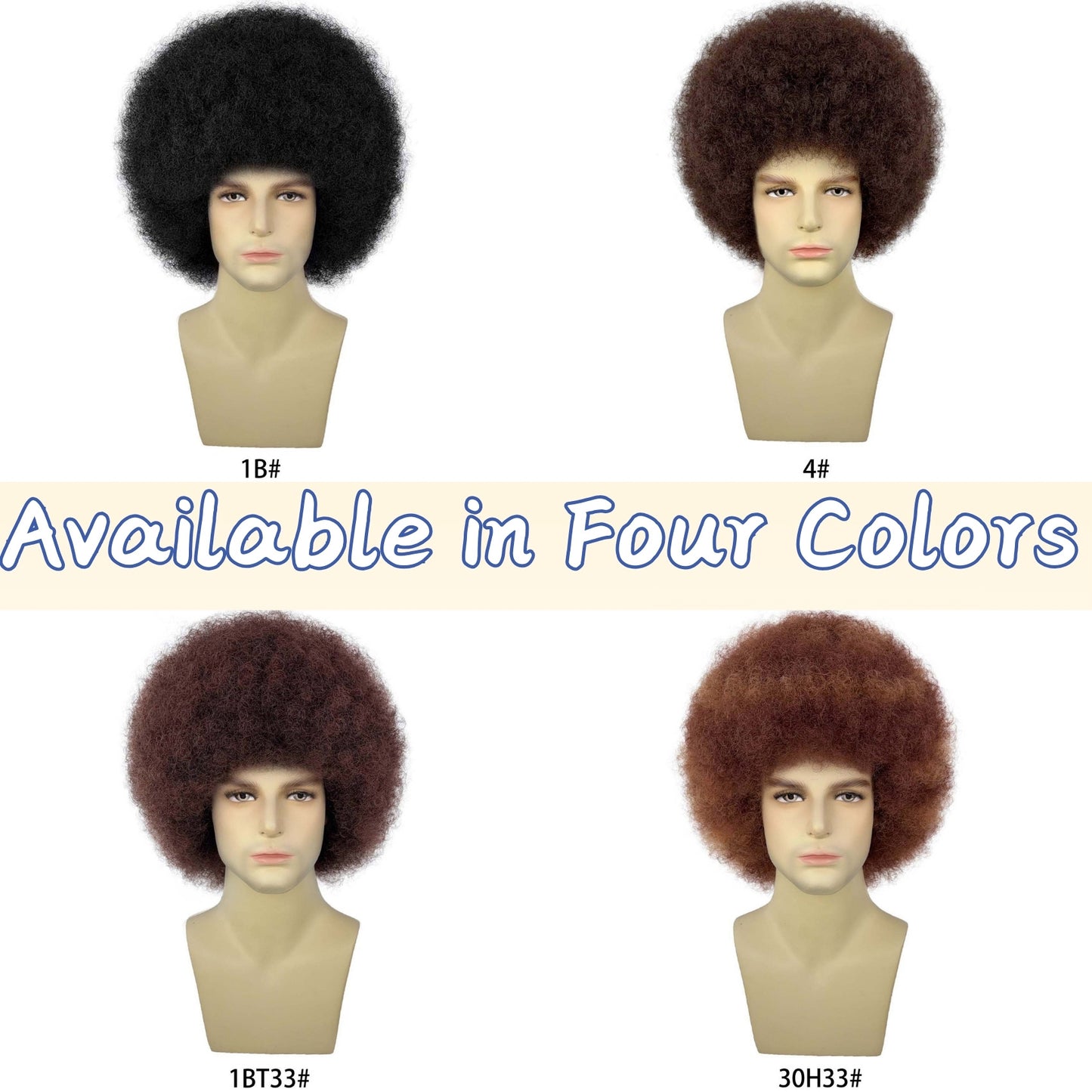 Men's Black Small Roll Explosion Head Cover Wig Long Curls