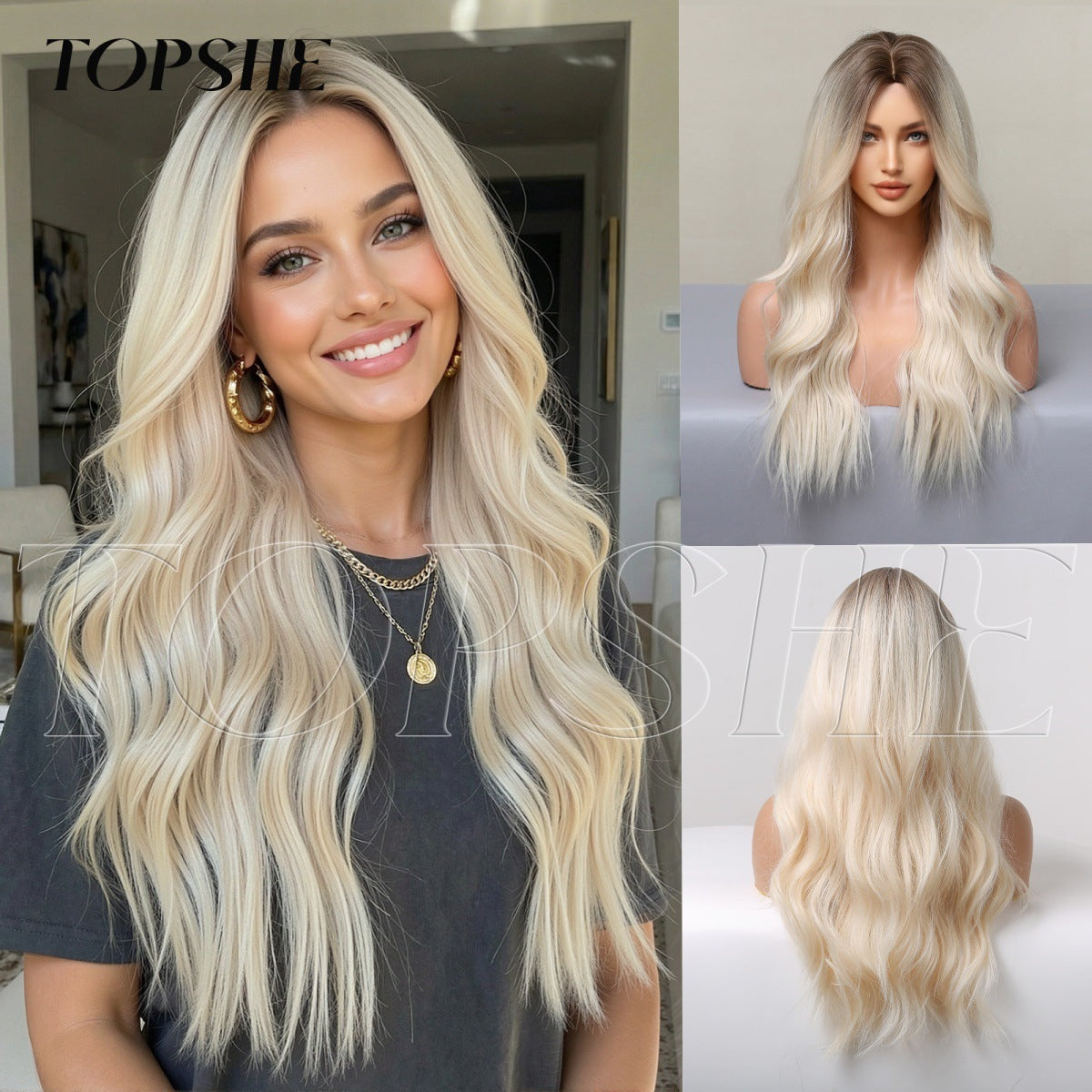 Women's Fashion Big Wave Medium Curly Hair Dyed Wig Long Curls