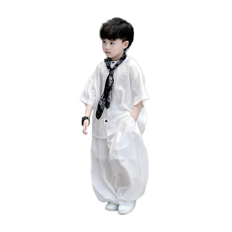 Children's Summer Pu Short Sleeve Anti Mosquito Pants Two-piece Boy Thin Children's Suit