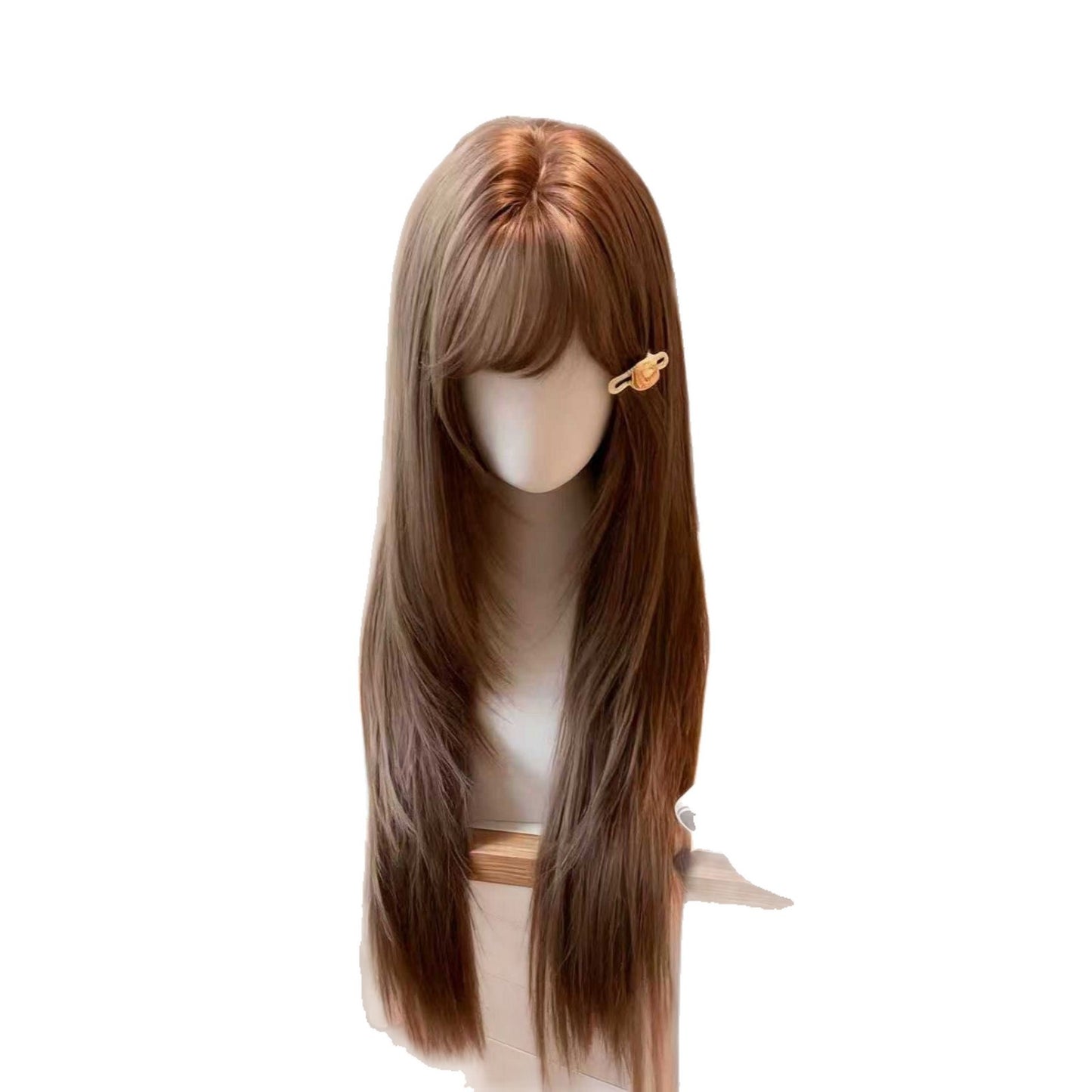 Female Bangs Hair Gradient Highlight High Level Daily Natural Rose Long Straight Wig
