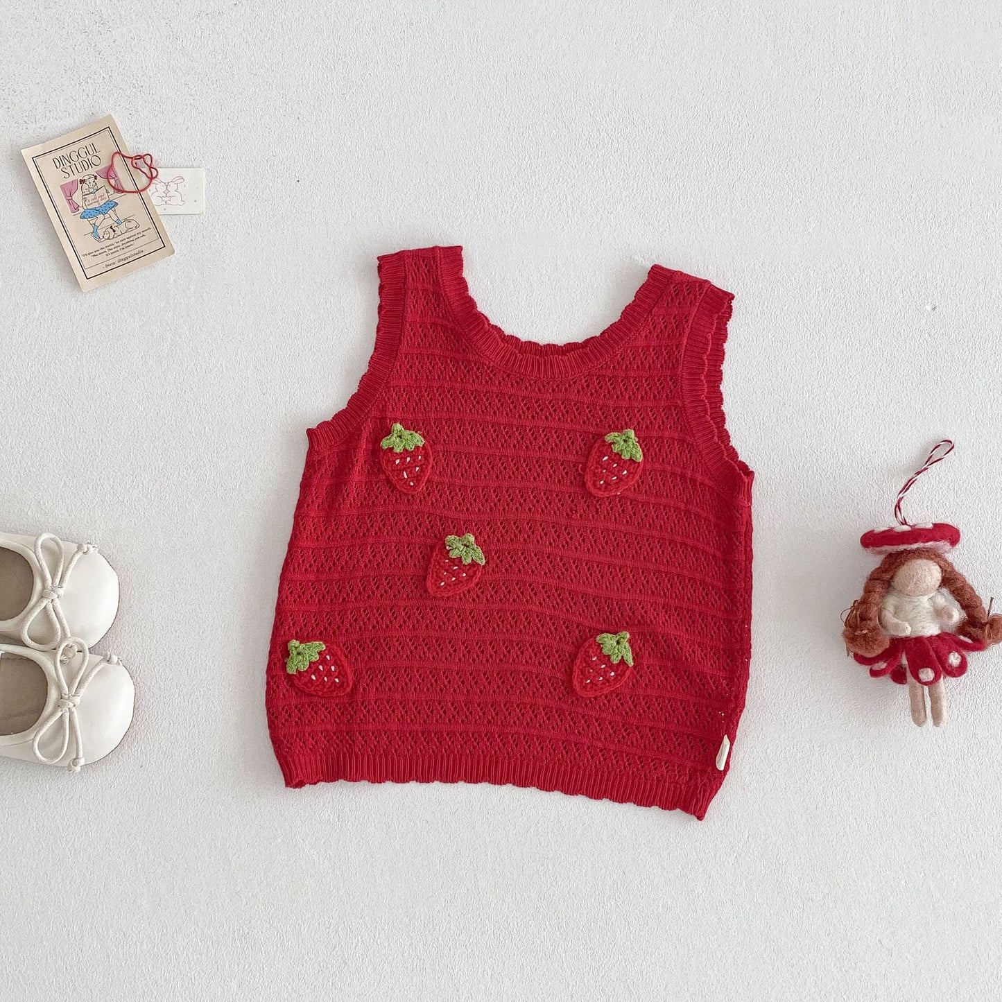 Children's Vest Summer Cute Patch Strawberry Korean Casual Children's T-shirt