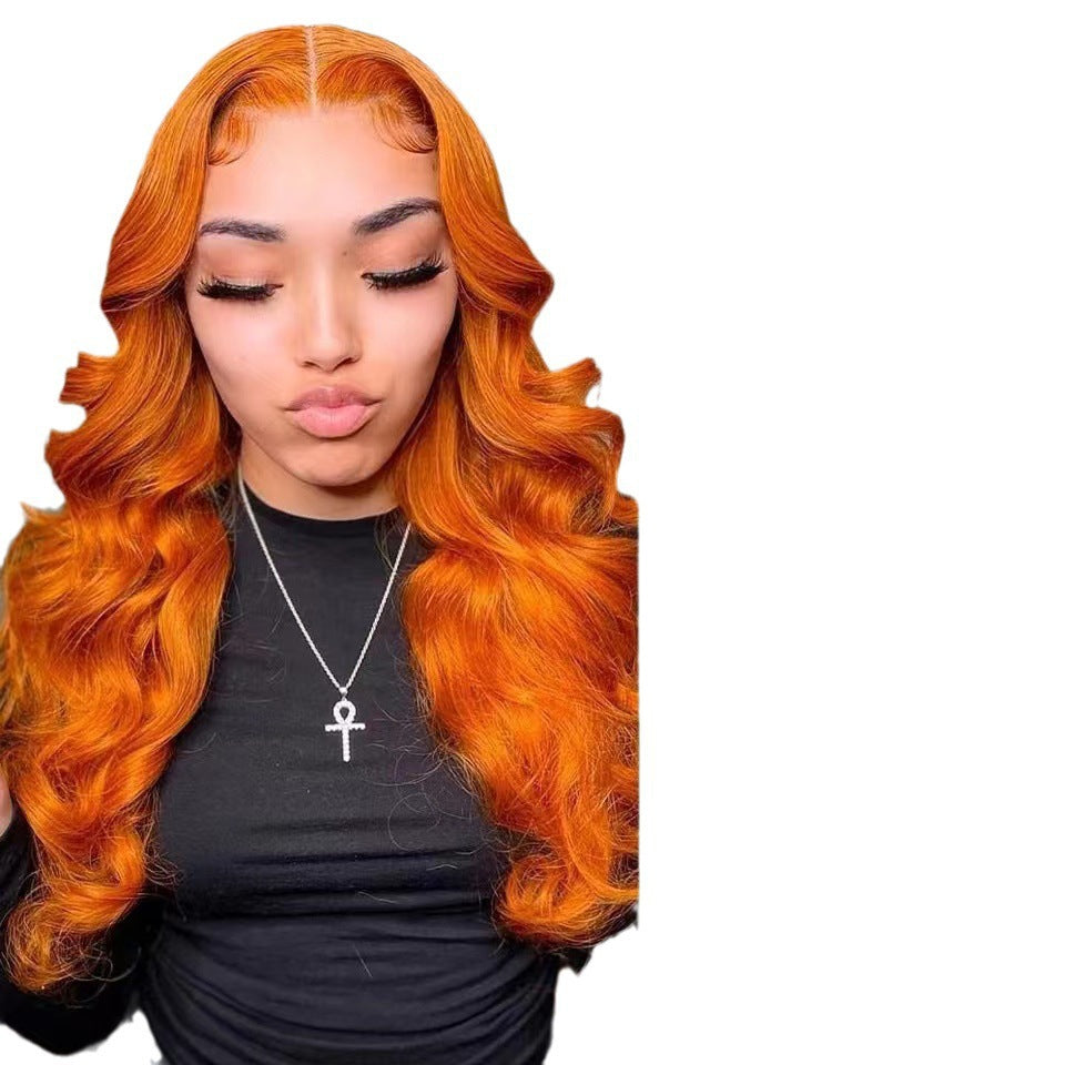 Orange Curly Front Lace Chemical Fiber Fashion Wig Long Curls