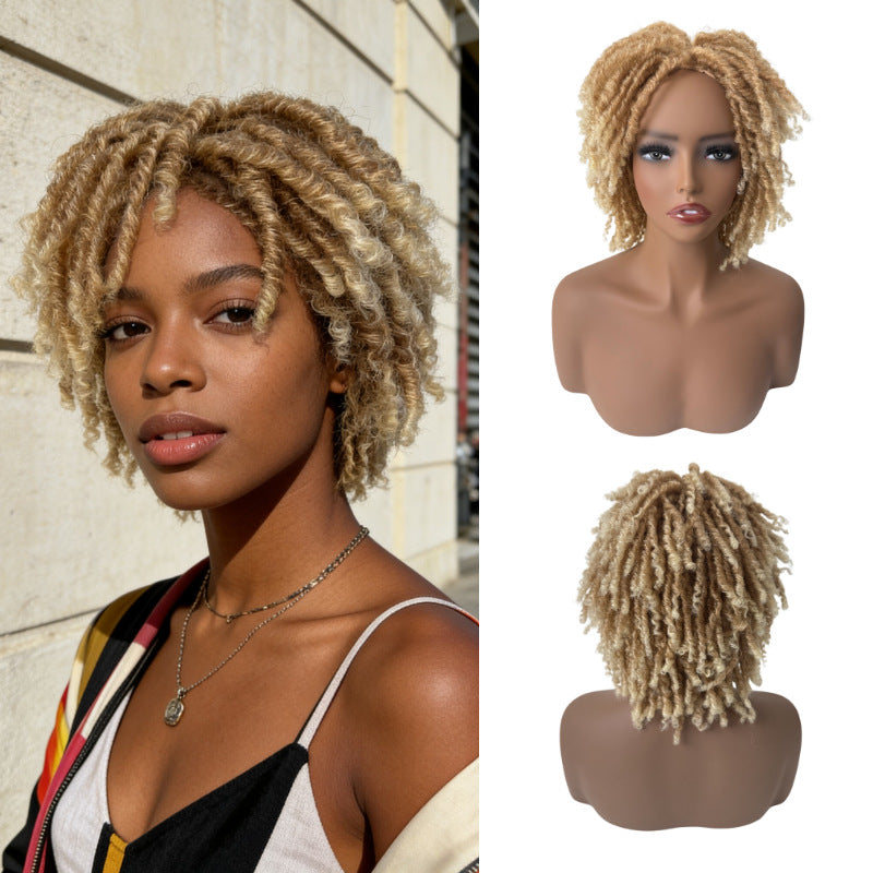 Women's African Dreadlocks Full Top Fiber Rose Wig Short Curly Hair