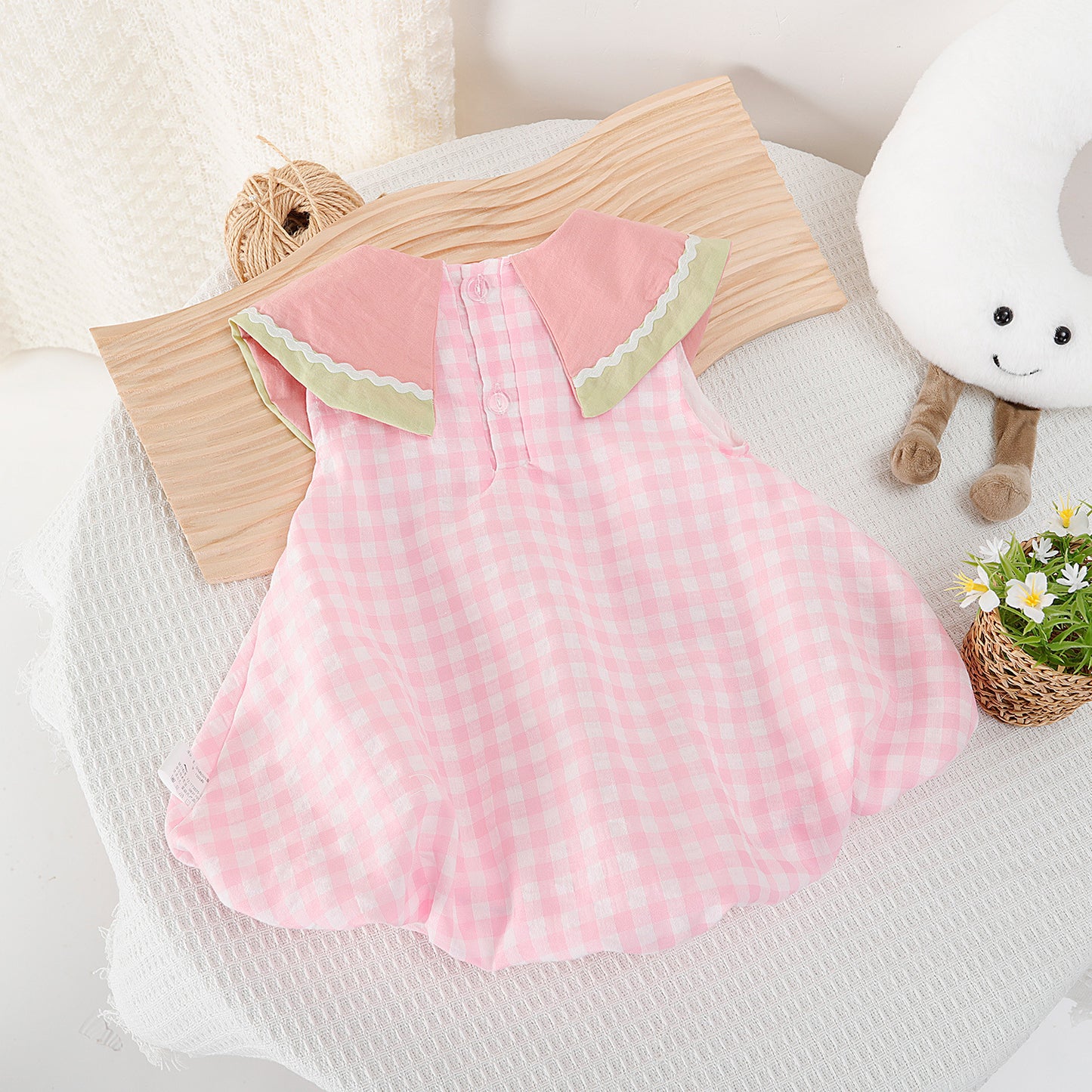 Children's Sleeveless Summer Watermelon Collar Plaid Princess Jumpsuit, Climbing Suit