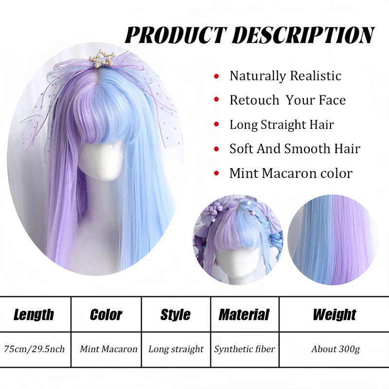 Headgear Female Double Matching Color Lolita Straight Bangs Natural Simulation Cos Wig