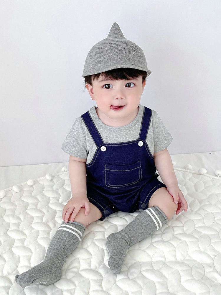Summer Thin Fake Two Pieces Jumpsuit Class Pure Cotton Born Jumpsuit, Climbing Suit