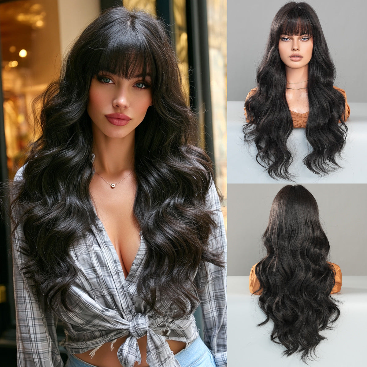 Optional Curly Hair Female Straight Bangs Big Wave Chemical Wig Long Curls