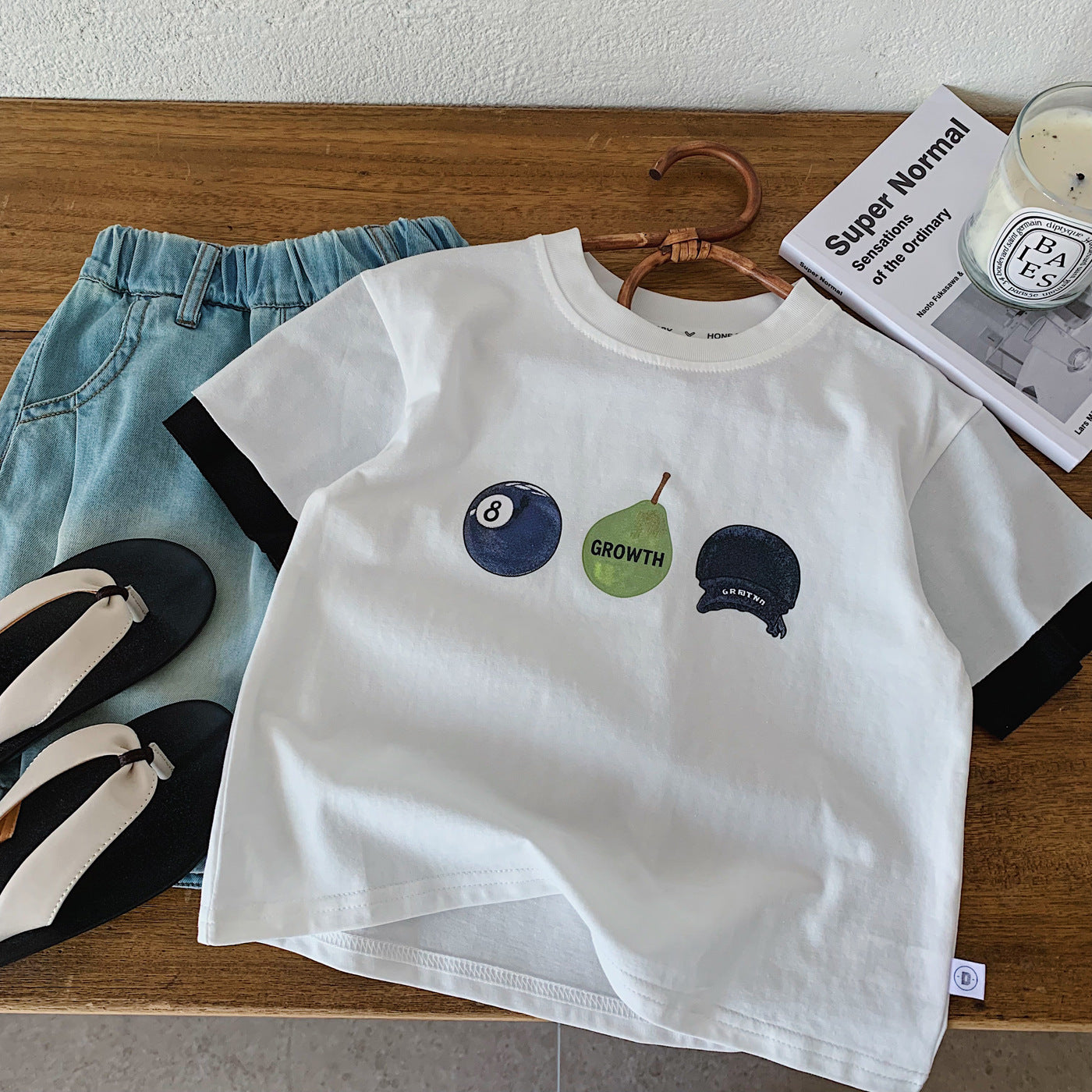 Children's Sleeve Contrast Color Casual Comfortable Pullover Loose Elastic Children's T-shirt