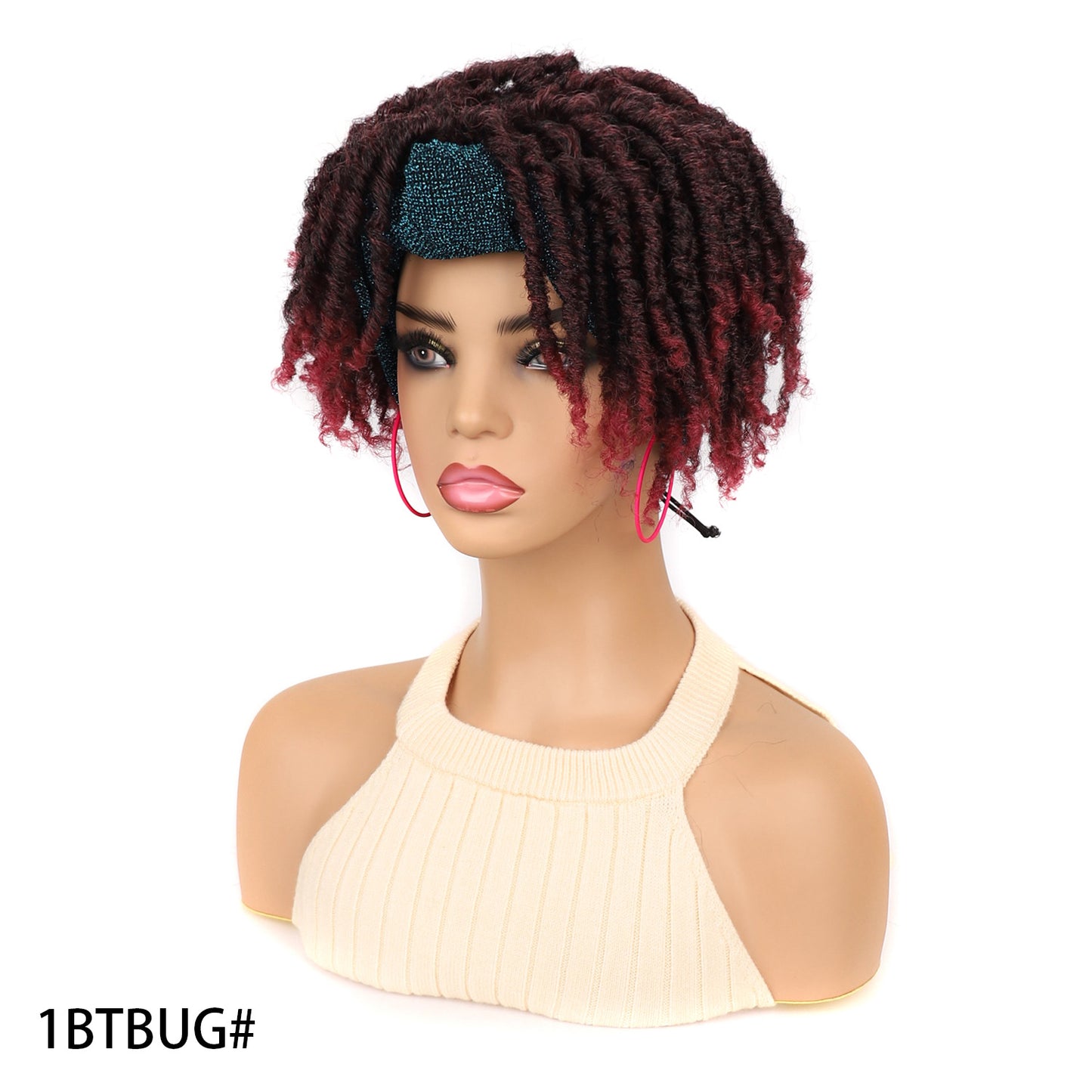 Head Cover Black Blue Turban Dreadlocks Wig Short Curly Hair