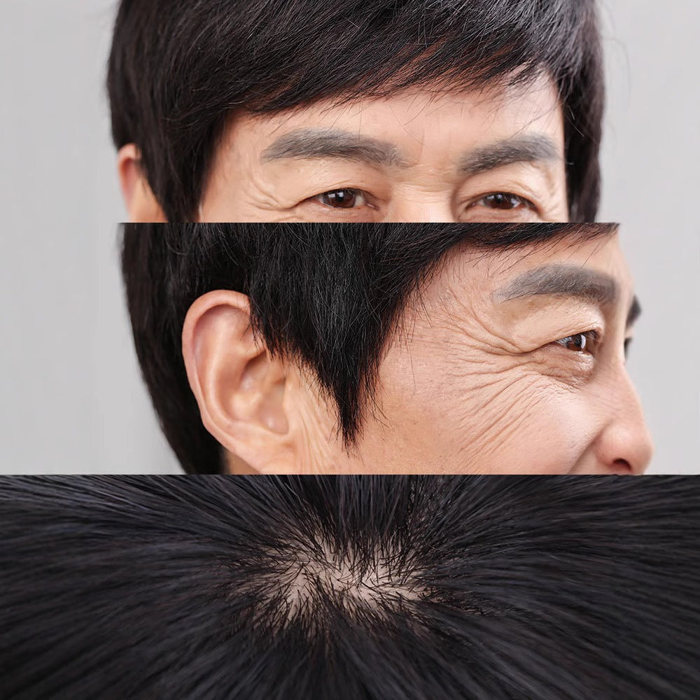 Men's Short Increase Volume Handsome Fluffy Natural Human Sheath Real Hair Wig