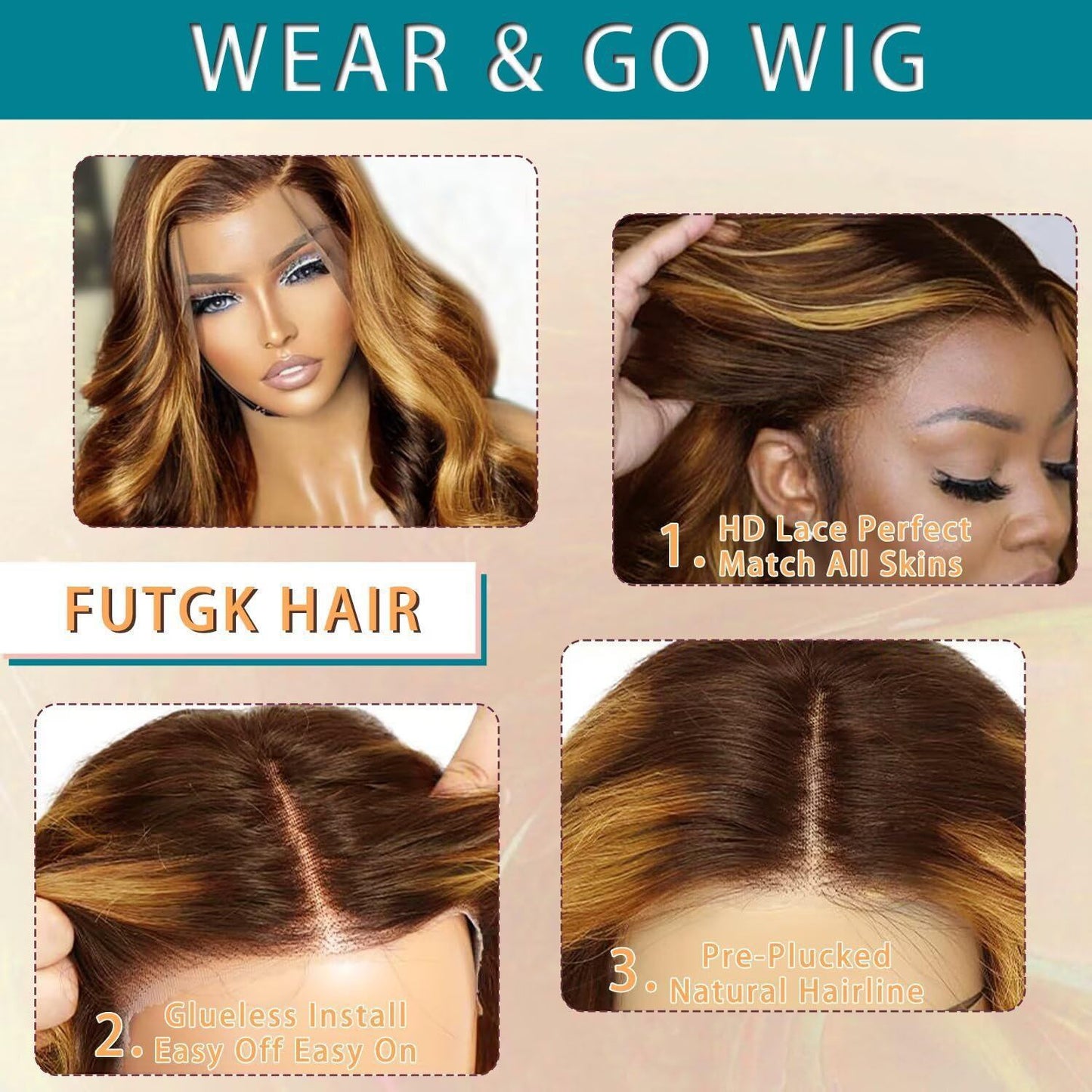 Front Lace Piano Color Big Wave Free Wig Short Curly Hair