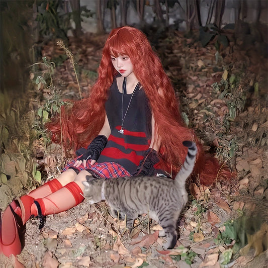 Female Orange Hair Corn Small Mori Wig Long Curls