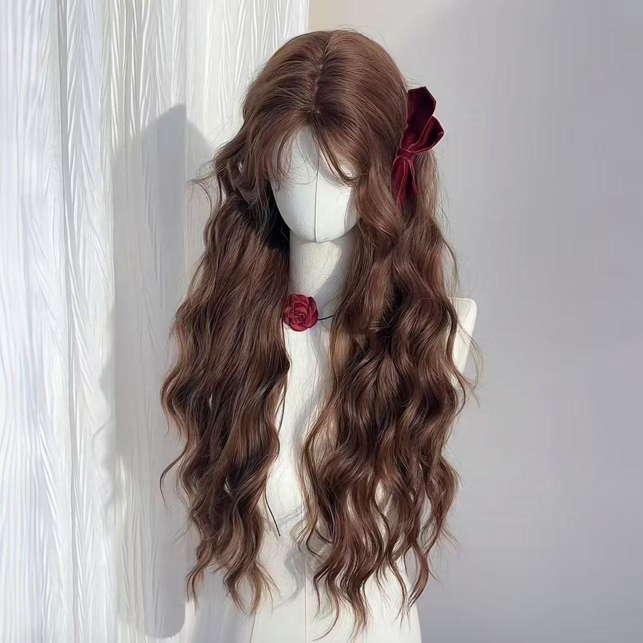 Chestnut Female Brown Small Lazy Temperament Wig Long Curls
