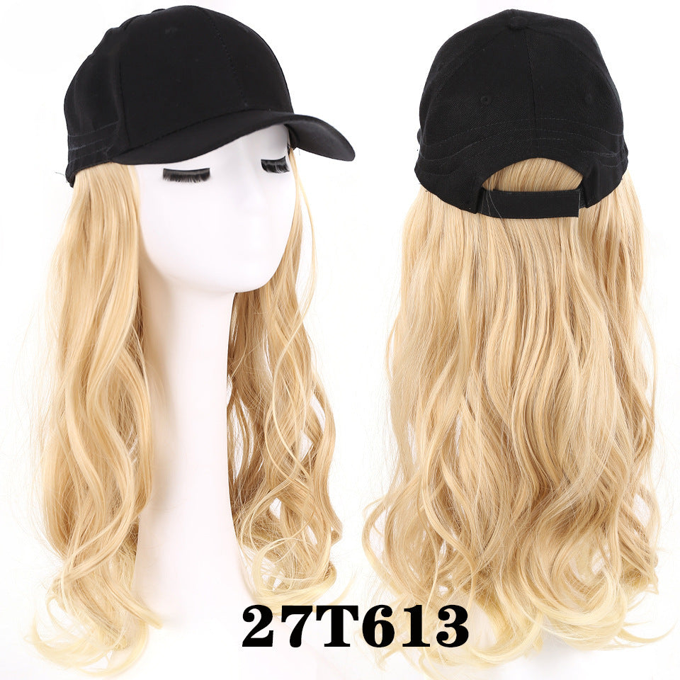 Integrated Female Big Wave Long Curly Hair Peaked Cap Baseball Other Wig