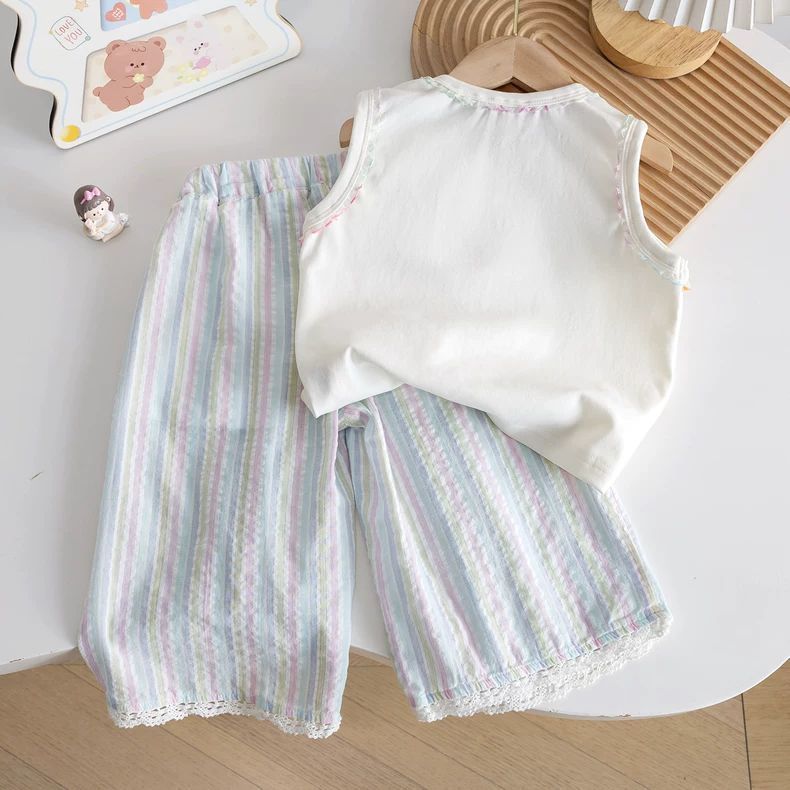 Charming Slouchy Little Color Striped Lace Children's Pants