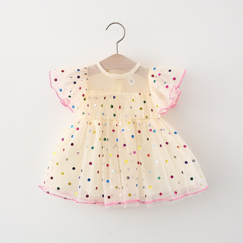 Polka Dot Puffy Tulle Skirt Toddler Flounced Sleeve Princess Fairy Children's Dress