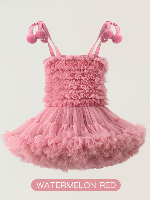 Children's Skirt Fur Ball Suspender Birthday Pettiskirt Adjustable Size Children's Dress