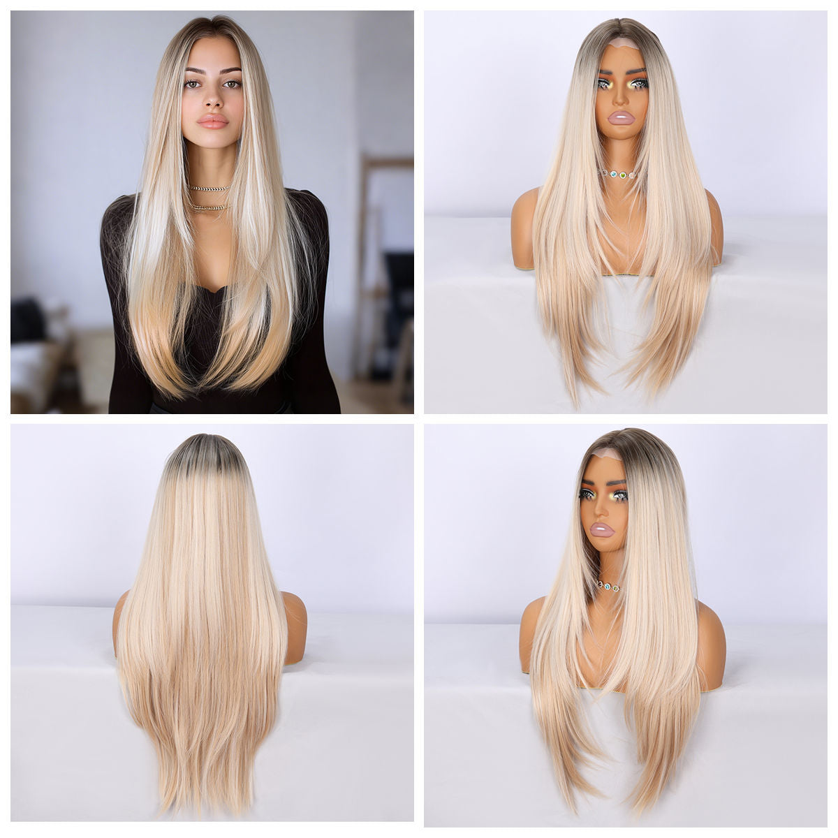 Bangs Gradient Hair High Quality Natural Long Straight Wig