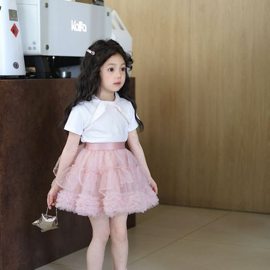 Cute Sweet Dress Mesh Bubble Skirt Princess Super Korean Style Children's Suit