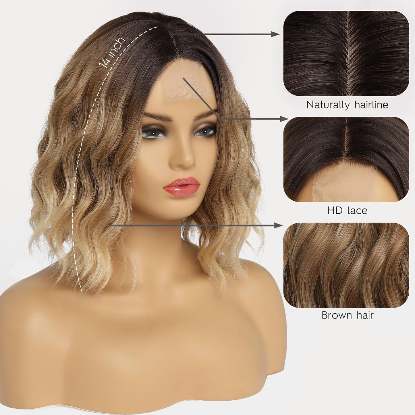Women's Front Lace Dyed Water Ripple Synthetic Wig Short Curly Hair