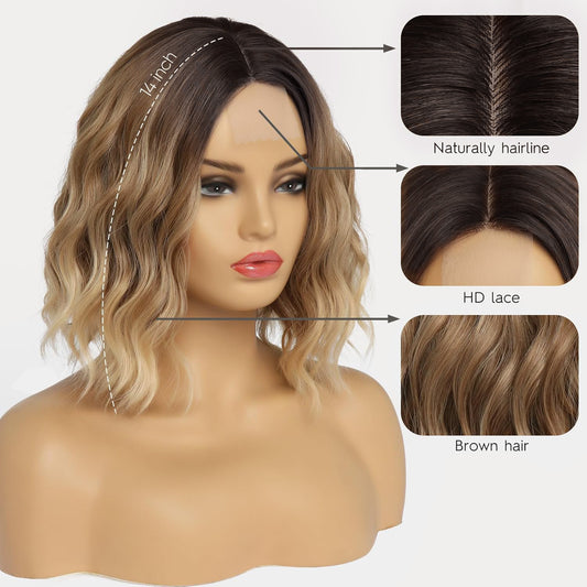 Women's Front Lace Dyed Water Ripple Synthetic Wig Short Curly Hair