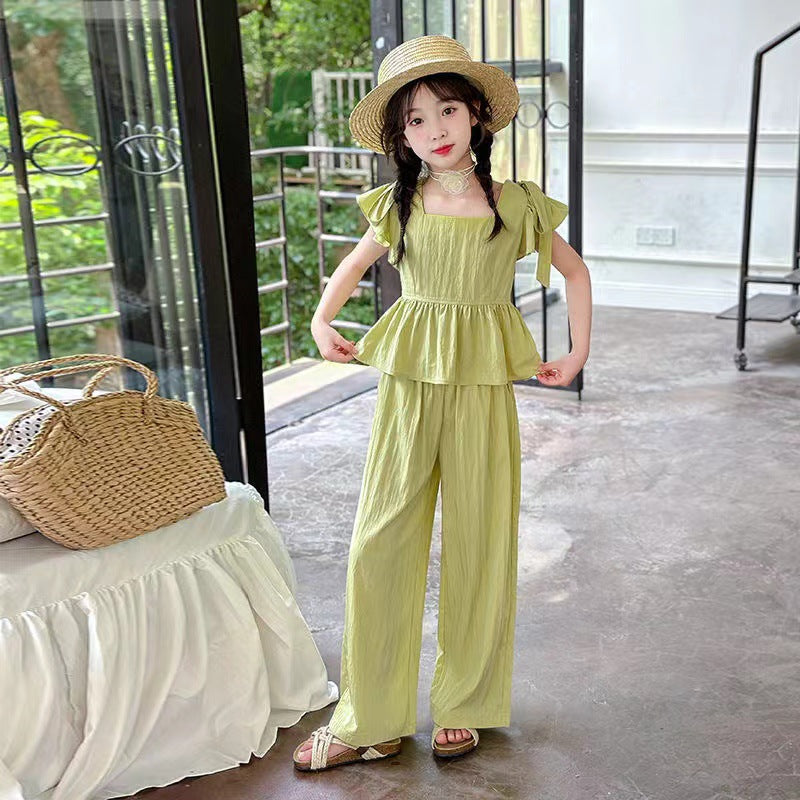 Children's Summer Pants Casual Flying Sleeves Top Drape Children's Suit