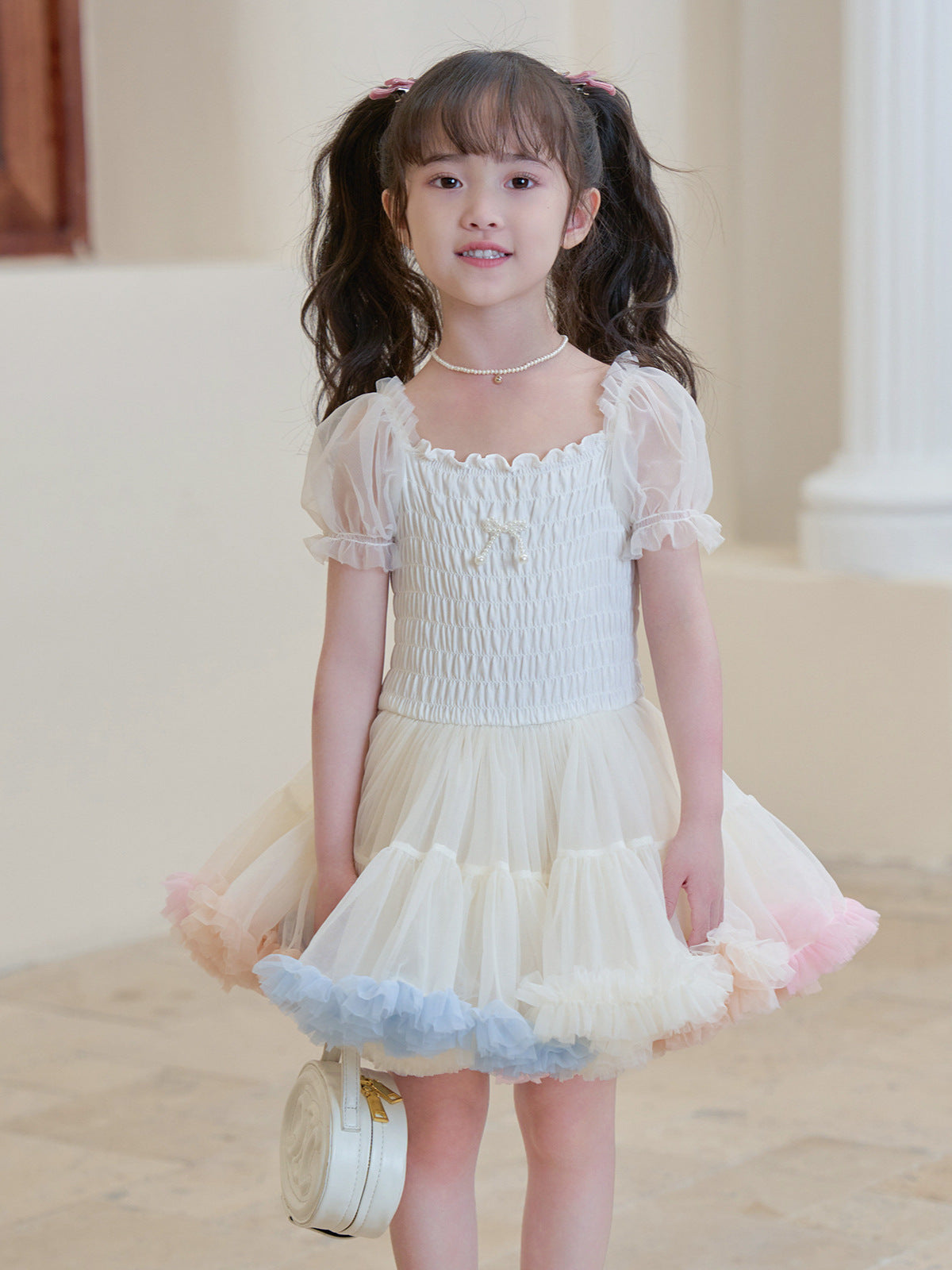 Children's Mesh Princess Puff Sleeve Pettiskirt Day Performance Children's Dress