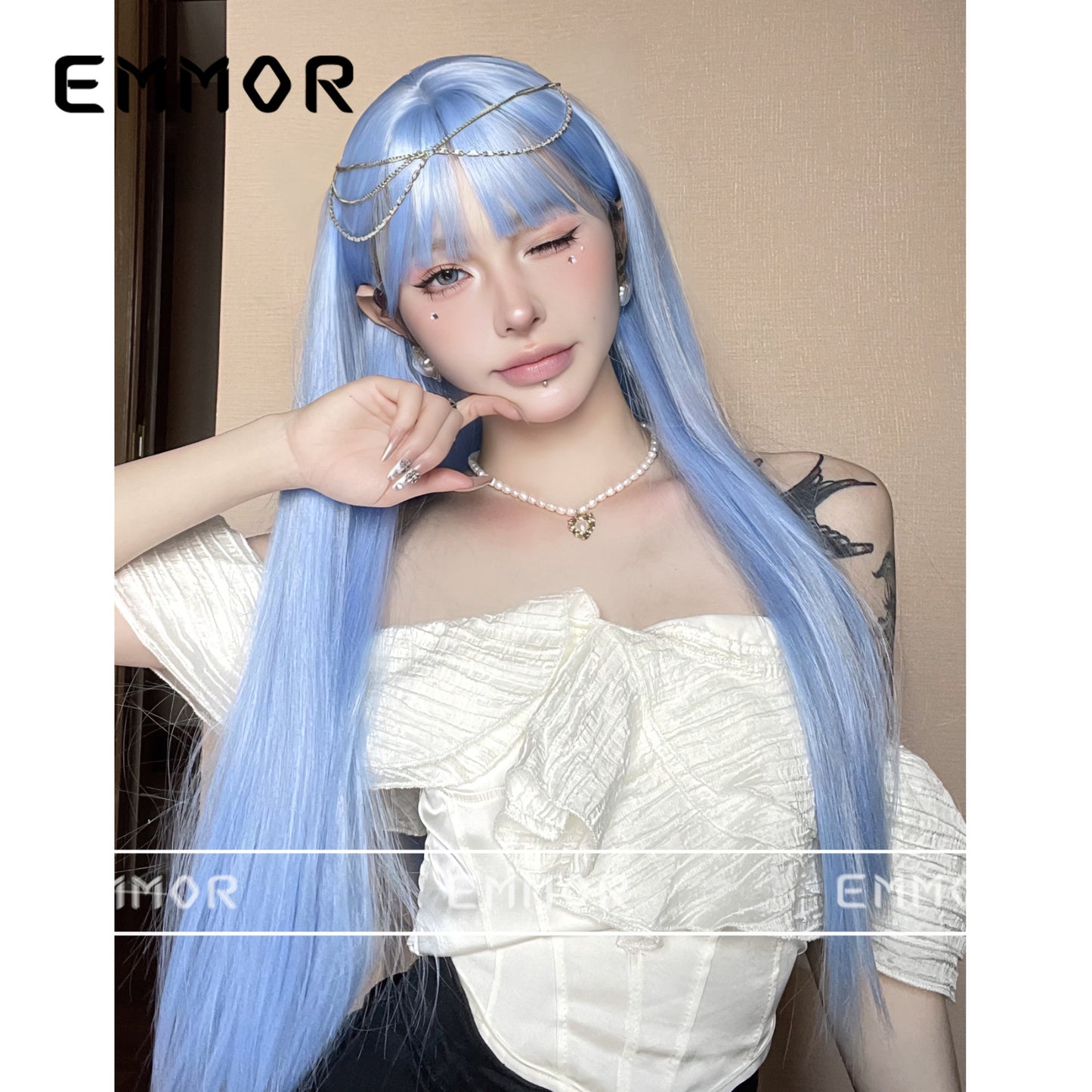 Air Bangs Hair White Fashion Anime Long Straight Wig