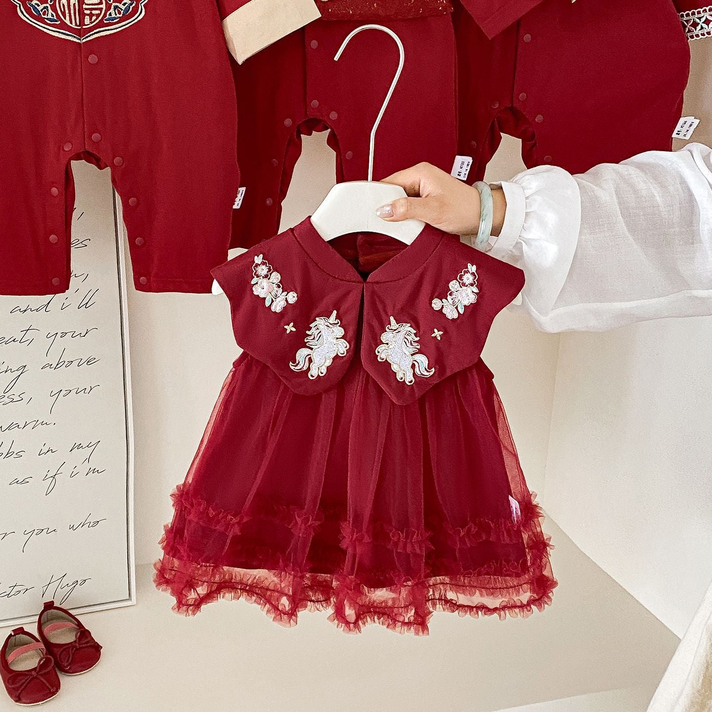 Summer Red Festive Princess One Year Old Children's Dress