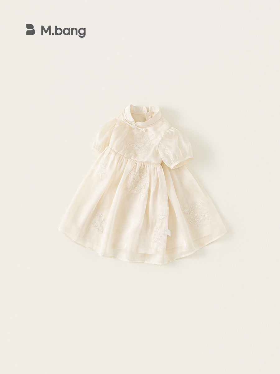 Children's Summer National Style Puff Sleeve Princess Chinese Tulle Children's Dress