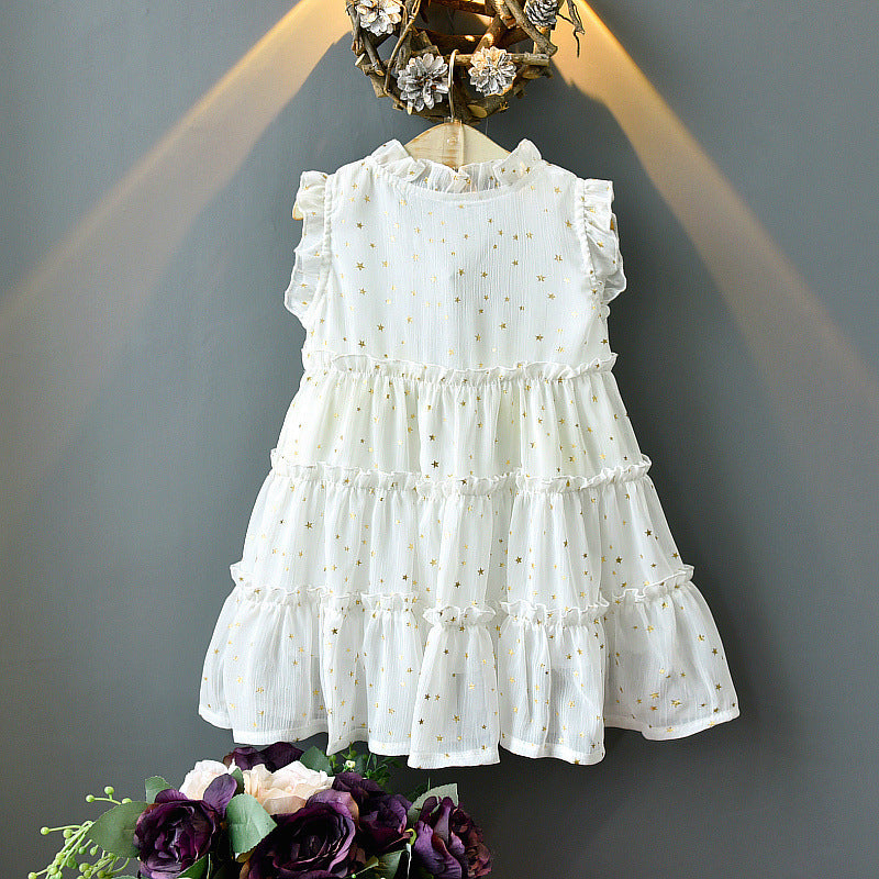 Children's Summer Small Older Dresses Korean Style Sleeveless Bronzing Children's Dress