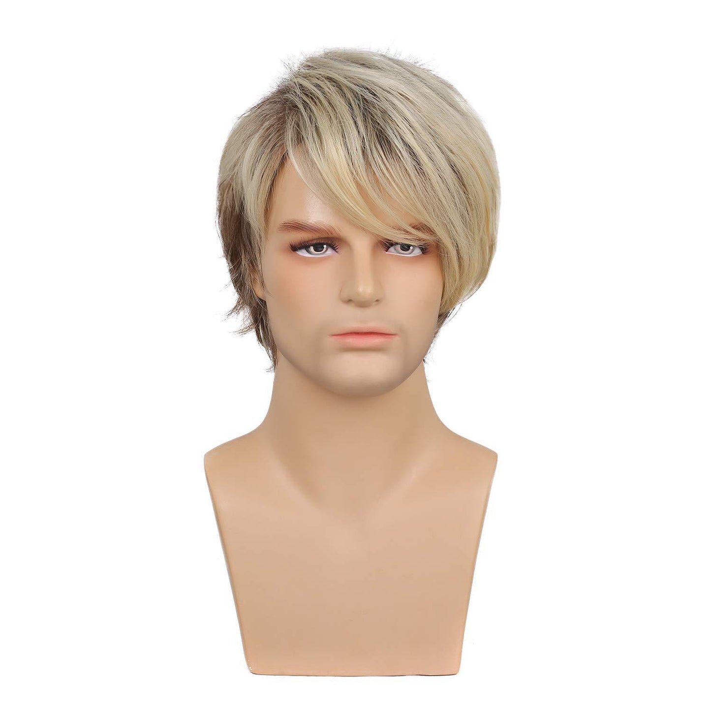 Men's Partial Brown Gold Mixed Color Short Men's Wig