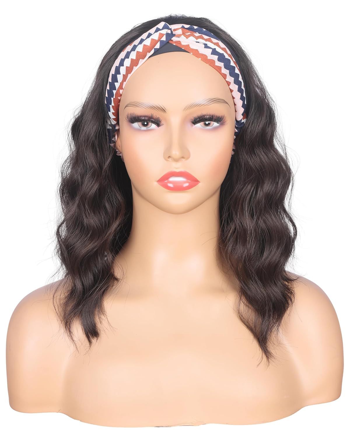 Women's Black Ice Ribbon Water Ripple Synthetic Wig Short Curly Hair