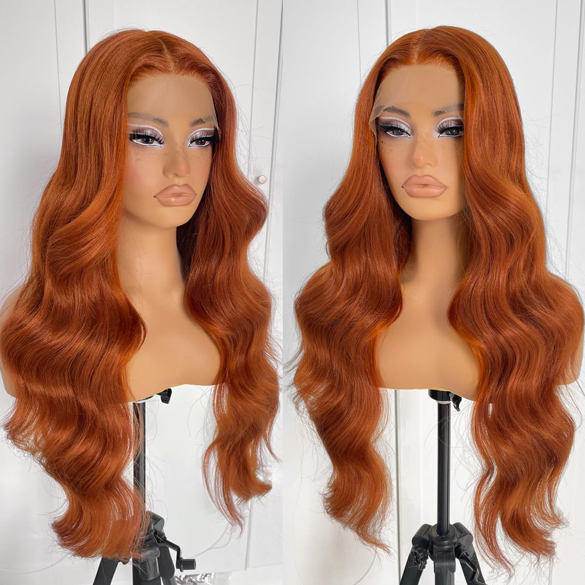 Women's Front Lace Synthetic Wigs Golden Medium Wig Long Curls