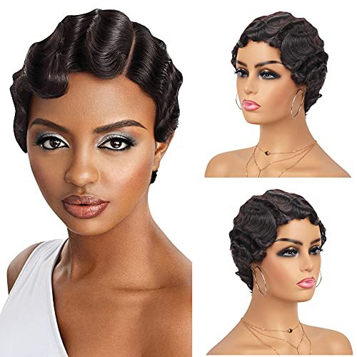 Generation Vintage Hand Push Water Ripple Simulation Wig Short Curly Hair