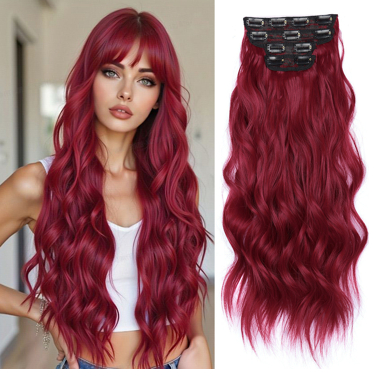 Women's Set Water Ripple Hairpiece Clip Fiber Wig