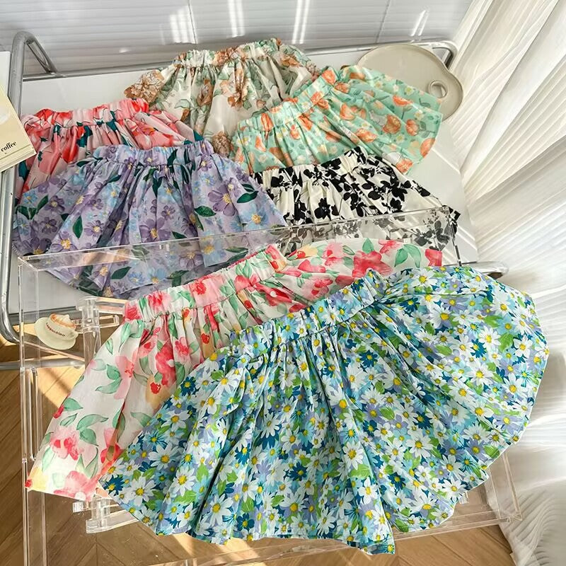 Summer Small Floral Culottes Soft Breathable Cotton Shorts Fashionable Children's Pants