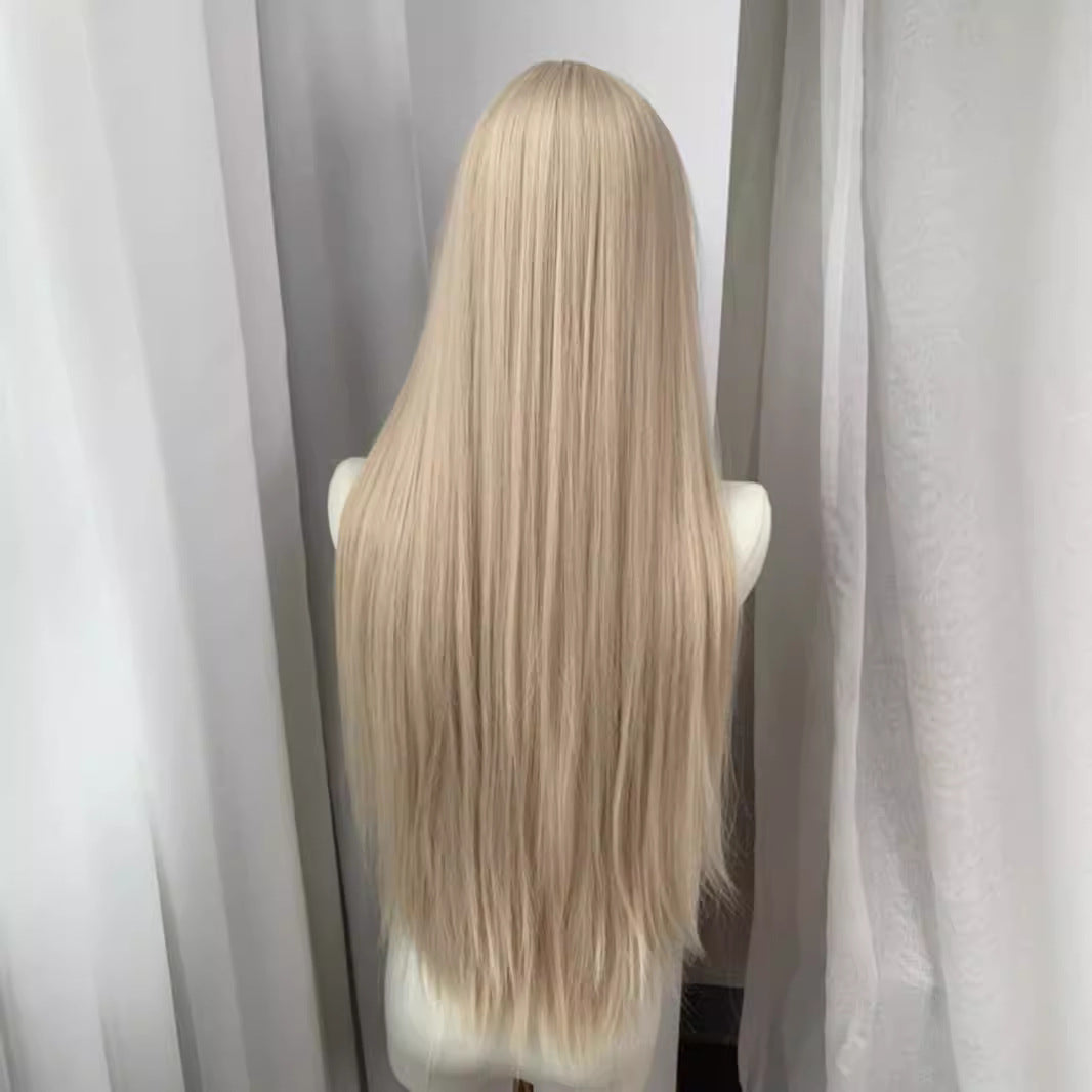 Women's Light Golden Hair White Female Mori Style Team Full Top Long Straight Wig