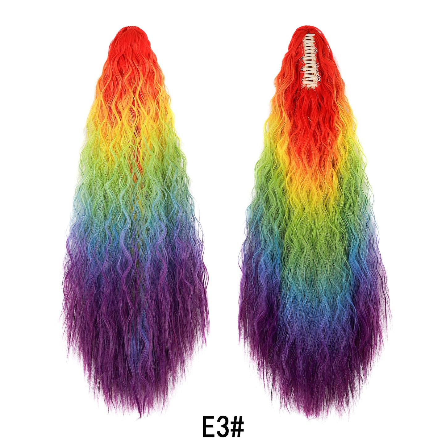 Women's Color Long Curly Hair Grip Dyed Corn Curler Water Ripple Wig Ponytail