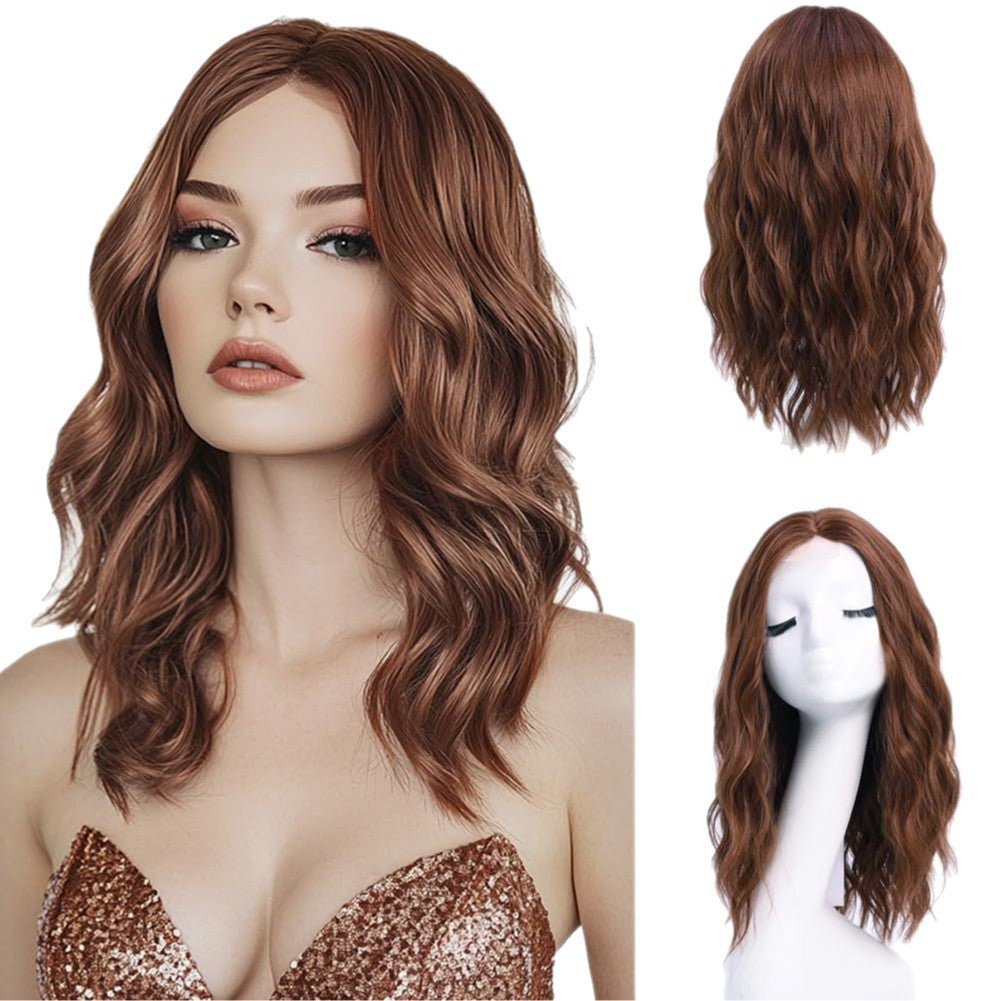 Medium Gradient Golden Curly Hair Female Big Wave Wig Long Curls