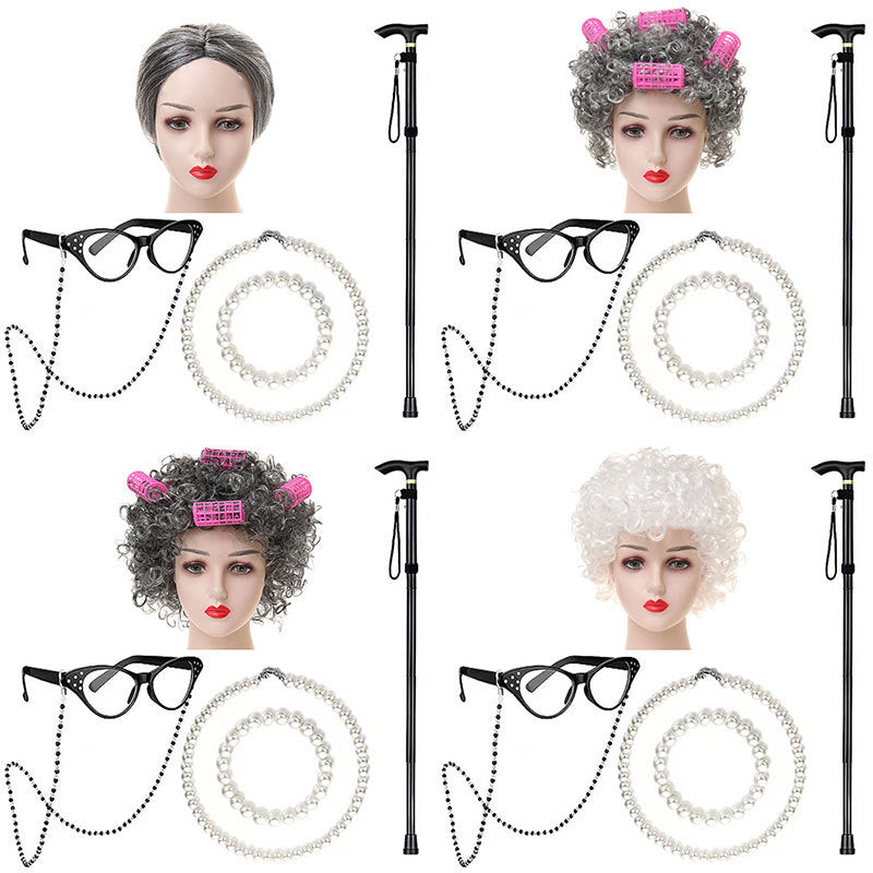 School Day Grandma Sheath Halloween Grandpa Cos Wig