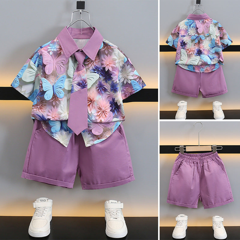Children's Summer Blouse Clothing Fashionable Short Sleeve Ruffle Handsome Collar Children's Suit