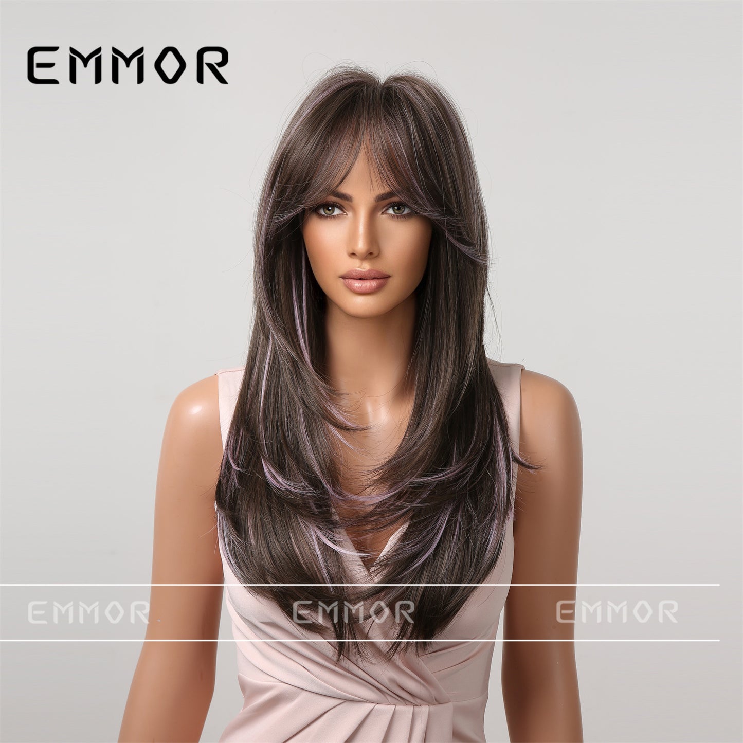 Gradient Chemical Fiber Bangs Mid-length Straight Wig Long Curls
