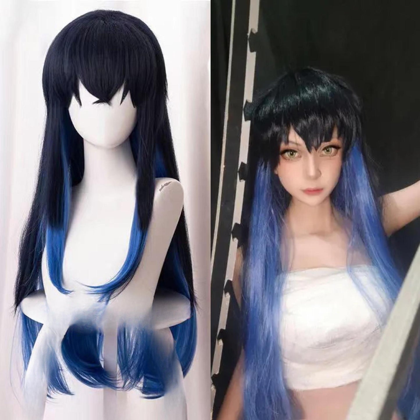 No Mouth Assisted Turn Pig Gradient Sapphire Cos Wig