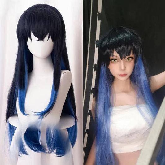 No Mouth Assisted Turn Pig Gradient Sapphire Cos Wig
