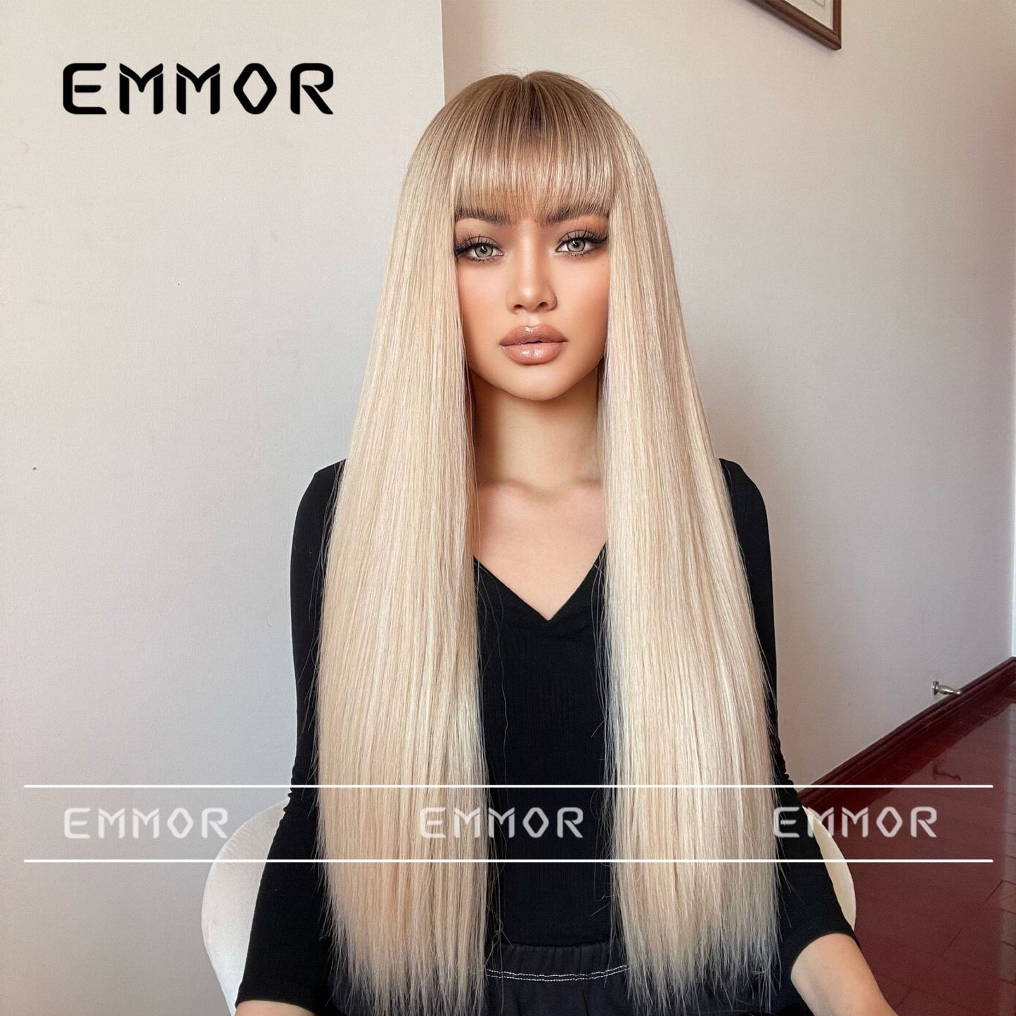 Women's Fashion Smooth Hair Bangs Natural Simulation Long Straight Wig