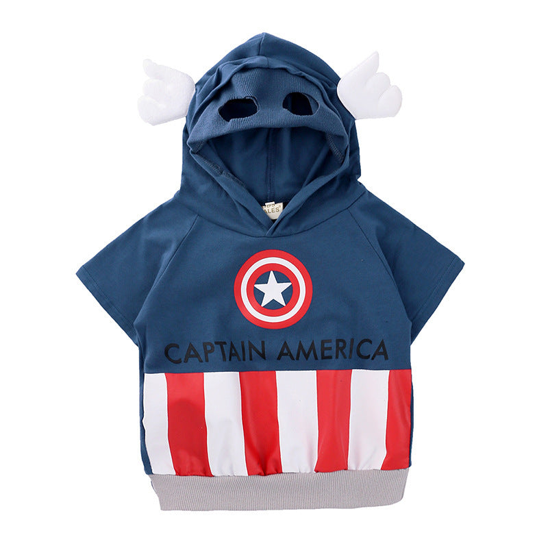 Children's Clothing Summer Cartoon Hooded Mask Short Sleeve Children's T-shirt