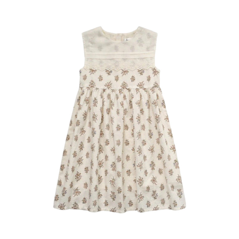 Lace Square-cut Collar Floral Sleeveless Vest Skirt Summer Children's Dress