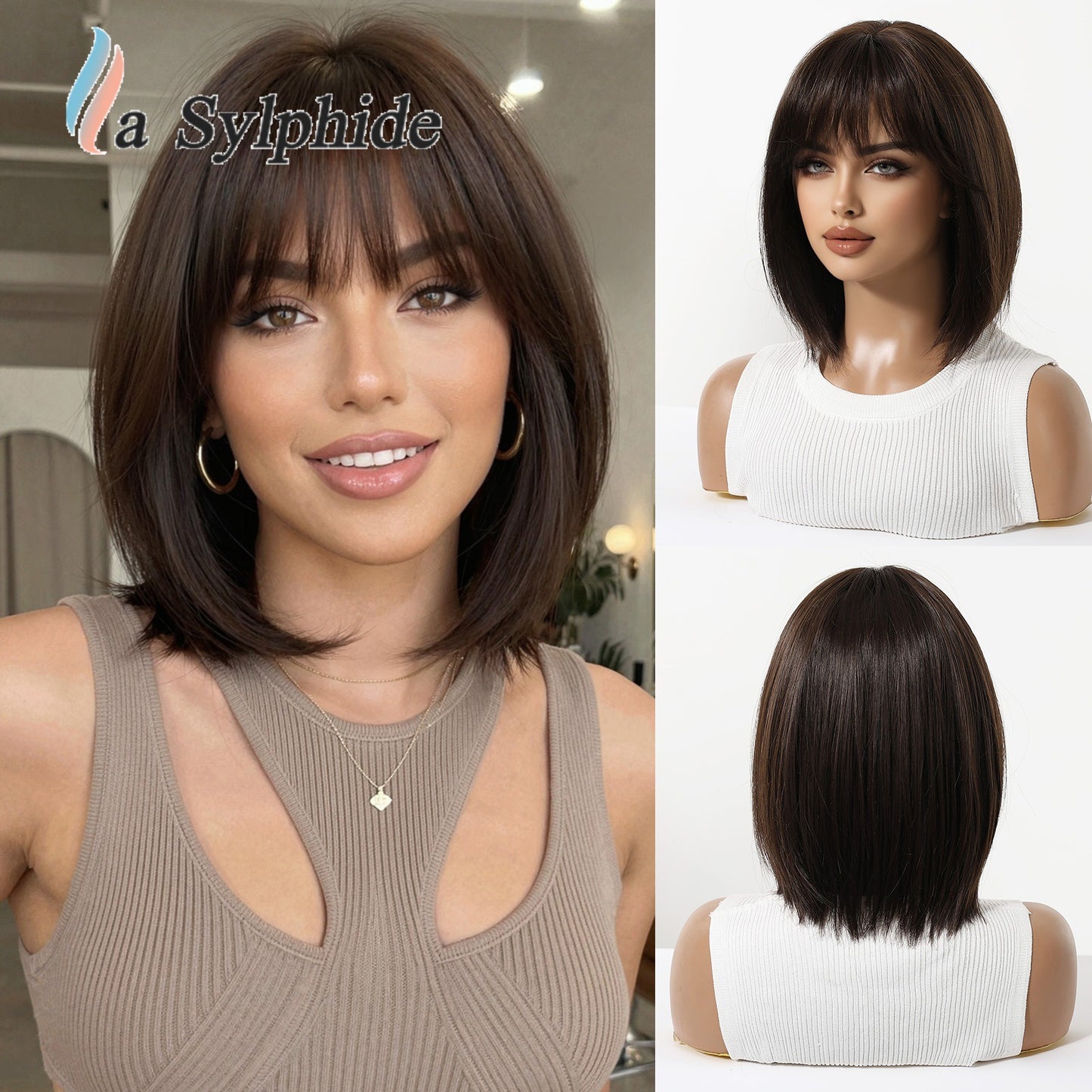 Gradient Bangs Fashion Shoulder Mechanism Rose Wig Short Straight Hair